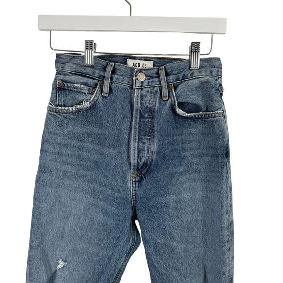 Agolde 90s Pinch Waist Jeans Button Fly Distressed Lineup Medium Wash Womens 24 - Picture 3 of 11